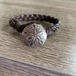 Leather Bracelet with Sand Dollar Button Clasp